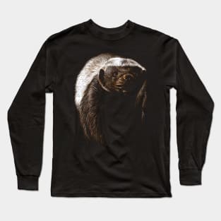 Defiant Defender: Honey Badger Stands Guard in This Striking Tee Design Long Sleeve T-Shirt